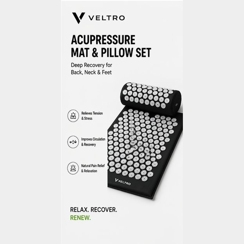 Veltro Acupressure Mat and Pillow Set for back neck and foot recovery