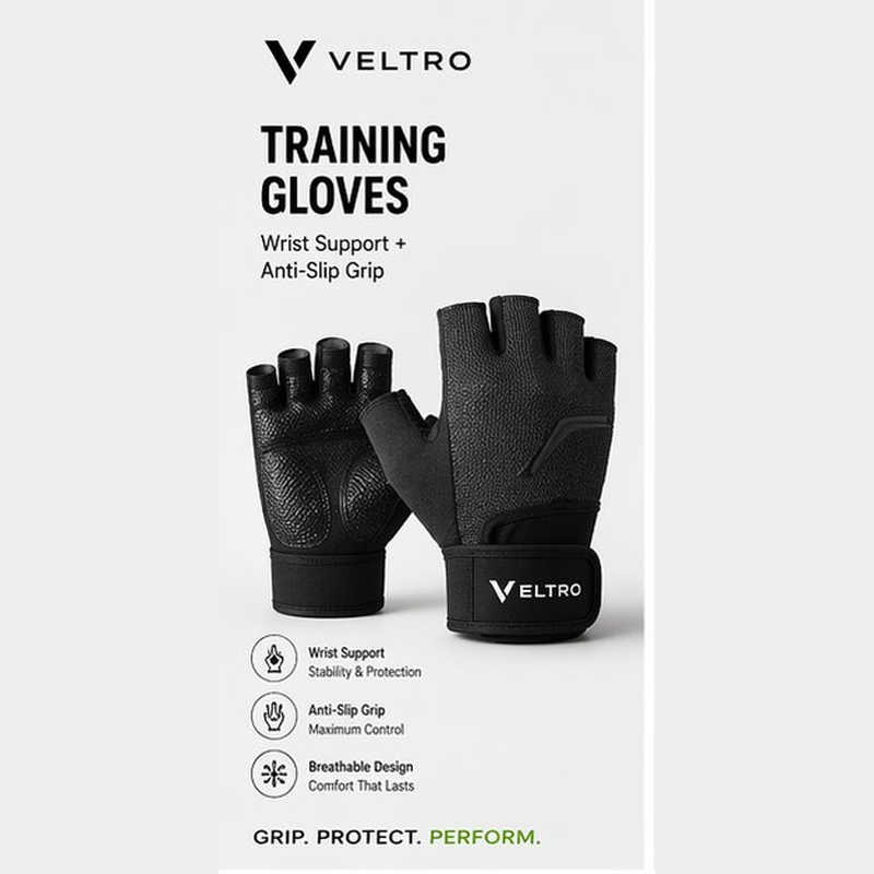 Veltro Training Gloves with anti-slip grip and integrated wrist support for weightlifting